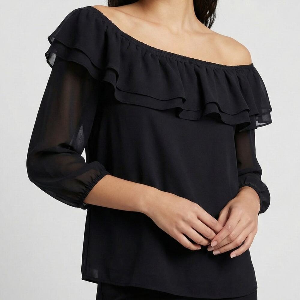 J. Crew Mercantile Small Black Off Shoulder 3/4 Sleeve Shirt
